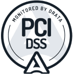 PCI DSS badge, monitored by Drata