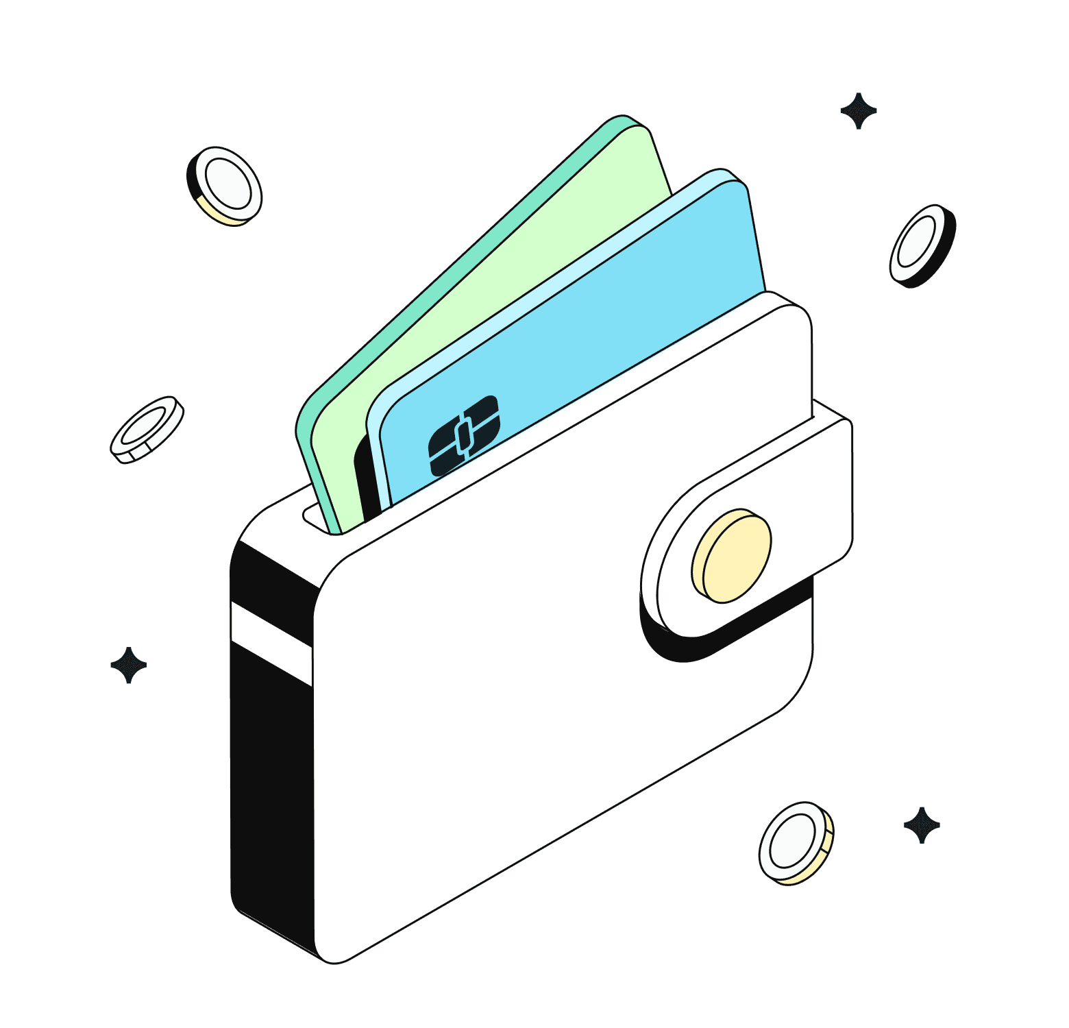 Illustration of a wallet holding payment cards